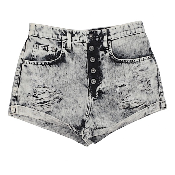 Carmar Gray Acid Wash High Waisted Shorts - Picture 1 of 2